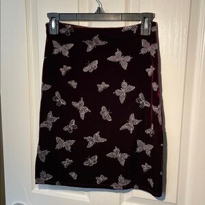 Chic Red Velvet Pencil Skirt w/ Silver Butterfly Pattern